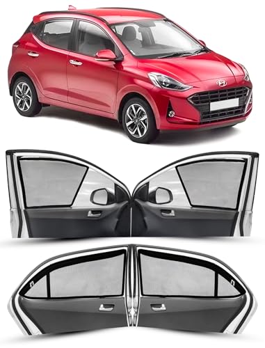 Image of Autofact Magnetic Car Sunshades Compatible with Hyundai Grand I10 Nios (2019 to 2024) (Set of 4) - Easy Installation, UV Protection (Front 2 Half-Cut for Side Mirror Visibility, Rear 2 with Zippers)