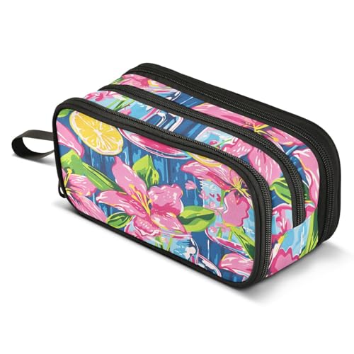 Image of ALAZA Lily Pulitzer Mason Jars Pencil Case Large Capacity Pencil Pouch with 3 Compartments Stationery Case Pen Bag for Boys Girls Kids Adults School Office
