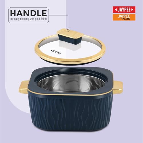 Image of JAYPEE Crinkle Klass Inner Stainless Steel Casserole Set of 3(1000+1500+2000) ml PUF Insulated Gold Finish Handle Lockable Lid BPA Free Hot Box for Kitchen Roti Box Hot Pot Serving Casserole,S.Green