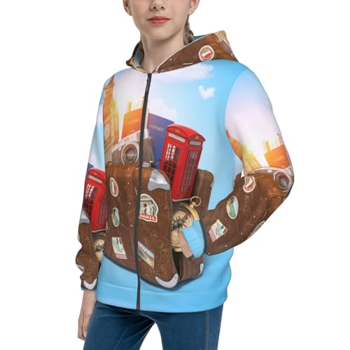 Trip to London Kid Hoodies Boys Zip Up Sweatshirts Girls Pullover with Pocket