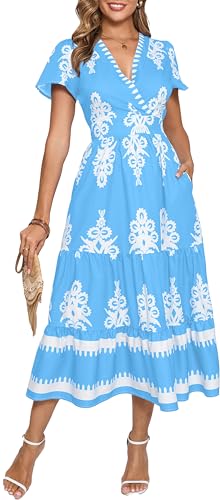 Image of Floral Print Dress for Women Boho Long Dresses Flowy A line Dresses Fit for Office and Casual Vacation Cocktail Party Prom
