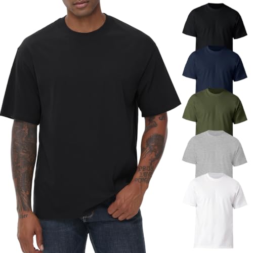 Image of KEEPSHOWING Mens Oversized Short Sleeve T-Shirts Cotton Loose Fit Tees