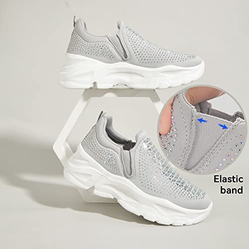 LUCKY STEP Women Slip On Rhinestone Sneaker Chunky Fashion Platform Sparkly Elastic Walking Shoes2