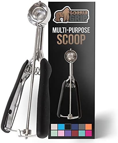 Gorilla Grip Stainless Steel Multipurpose BPA-Free Spring Scoop, 1 TBSP, for Melon, Cookie Dough, Ice Cream Scoops, Perfect Portion Sizes, Easy Squeeze and Clean Release, Scooper Size 60, Black