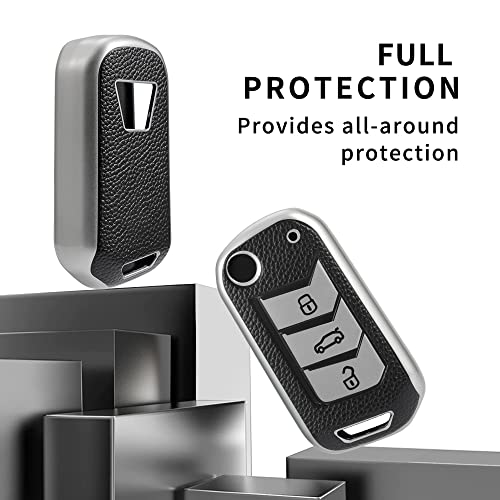Image of Keyzone Leather TPU Key Cover Compatible for Mahindra Thar, Bolero, Scorpio, XUV700, XUV400, XUV300, TUV300, Marazzo 3 Button flip Key (Black)