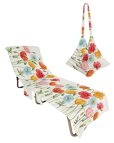 Vintage Flower, Beach Lounge Chair Towel Cover, Soft Chaise Lounge Towel with Side Pockets Patio Pool Chairs Cover for Beach/Pool Sunbathing 29x85 Rustic Farmhouse Floral Aesthetic Leaves