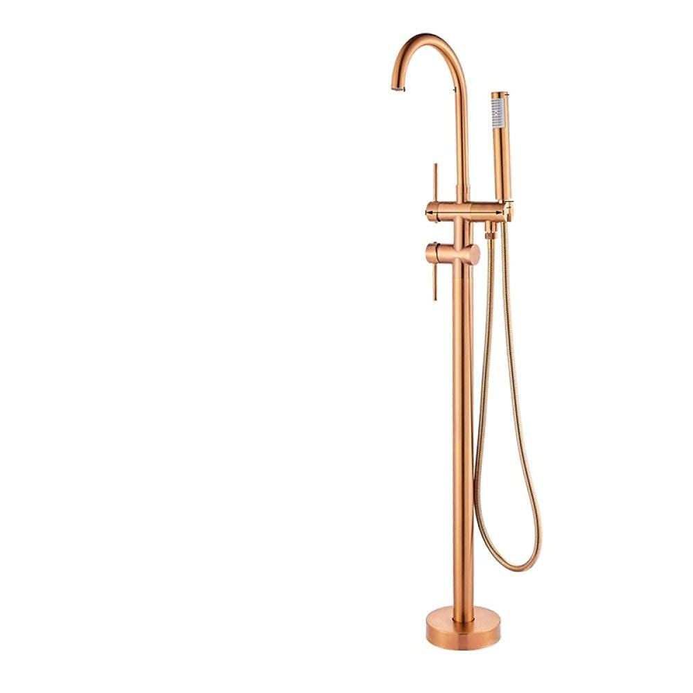 SnamicE Faucet Bathtub Faucet Rose Golden Floor Mounted Bathtub Faucet Freestanding Bathroom with Handshower Floor Mount Hot Cold Water Mixer tap,Rose Gold,