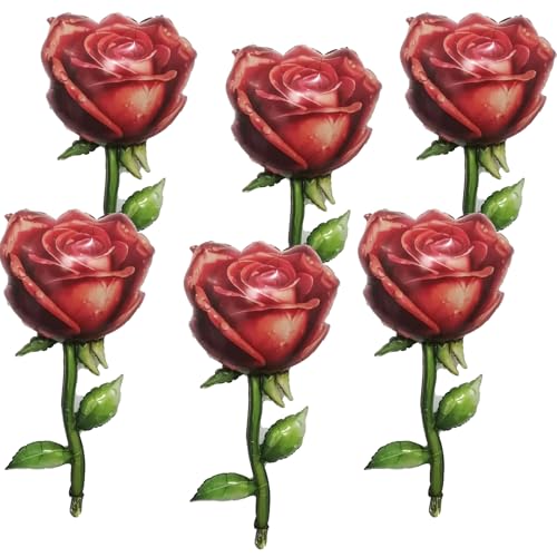 Image of Giant Red Rose Balloons Rose Flower Balloons for Rose Party Decorations Flower Theme Party Valentines Day Floral Decor Girls Women Birthday Party Decorations Happy Anniversary Wedding