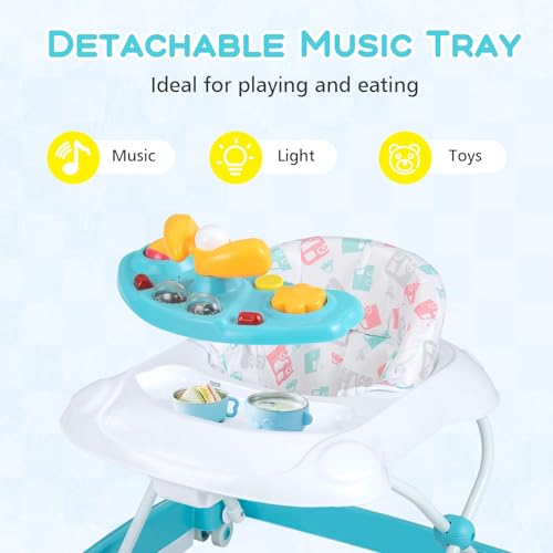 Image of BABY JOY Baby Walker, 4 in 1 Foldable Activity Walker with Adjustable Height, Music, Lights, Anti-Rollover Toddler Push Walker, Baby Walker with Wheels for Boys Girls 7-14 Months (Light Blue)