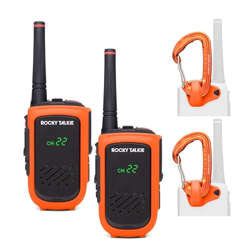 Rocky Talkie Hi-Viz Expedition 5 Watt Radio with Climbing Rated Carabiner Attachment - GMRS Radio...