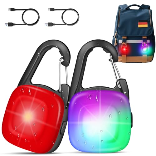 MonHall LED Blinklicht Schulranzen,2er Reflektoren Licht für Schulranzen Kinder mit 4 Modi,USB Aufladbar IP68 Wasserdicht Sicherheitslicht für Rucksack Haustier Nachtläufer Bergsteiger(Schwarz)