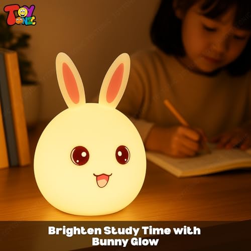 Image of TOYTONIC Silicone Rabbit Night Lamp - Cute LED Animal Light with Touch Sensor & 7-Color Changing, USB Rechargeable Bedside Lamp for Kids Bedroom, Baby Nursery Decor, Birthday & Diwali Gift
