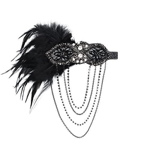 Feather Headband 1920s Flapper Headband Faux Pearls 1920s Flapper Headpiece Crystal Headband Fancy Dress Headwear Feather Vintage Headband for Women Hair Accessories for Cocktail Party Prom Wedding - Image 2
