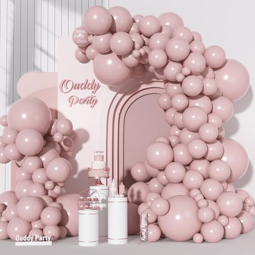 Image of Ouddy Party 129Pcs Dusty Pink Balloons Arch Garland Kit 18 12 10 5 Inch | Different Sizes 6Pcs 18 inch Boho Blush Pink Latex Balloons for Birthday Shower Wedding Anniversary Party Decorations