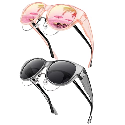 TYXHXTF 2Pcs Polarisierte Überzieh Sonnenbrille, Überbrille für Brillenträger, UV Schutz Übergroß Rahmen, Ultra Leicht Fahren Brille für Damen Herren (Transparent)