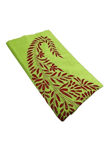 Image of SHRISTI CLOTHINGS Women's Hand Embroidered Cotton Silk Kantha Stitch Saree with Blouse Piece (SB430324 LIGHTGREEND19)