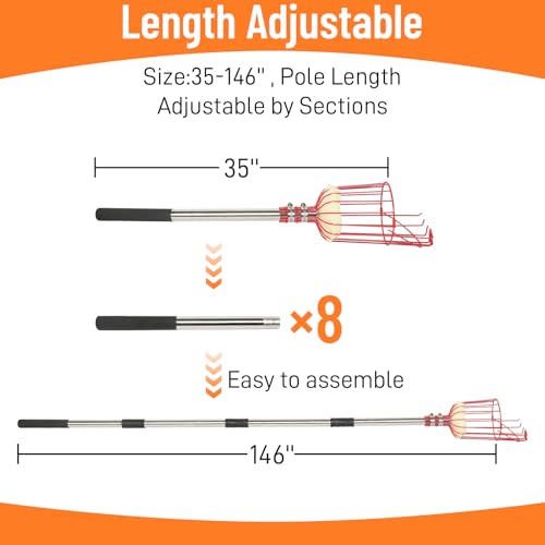 Ynredee Fruit Picker Tool,13FT Fruit Picker Pole with Basket,Height Adjustable Apple Orange Picker Pole Tool for Avocado Acorn Lemon Pear Mango Tree Picker