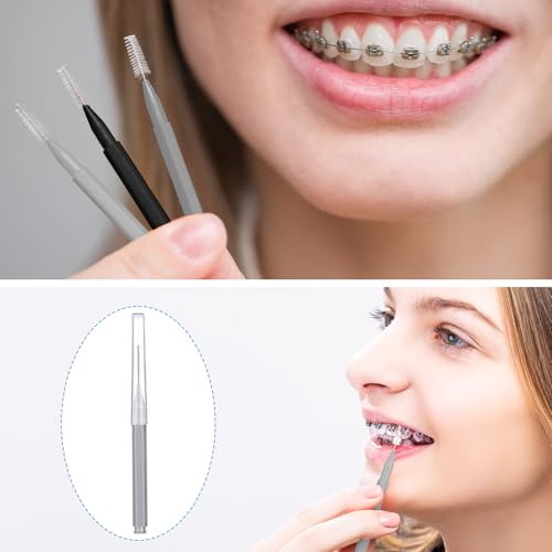 Image of Patelai 100 Pieces Braces Dental Brush for Cleaner Interdental Toothpick Dental Tooth Flossing Head Oral Hygiene Flosser Toothpick Cleaners Tooth Tool(Black, Grey,Suitable Size)