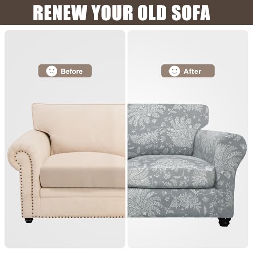 Image of SearchI Sofa Cover Couch Covers, 2 Pieces Armchair Slipcover with 1 Separate Cushion Cover Stretch Soft Furniture Protector for Living Room Couch Cover for Pets Kids(Armchair, White Plants)