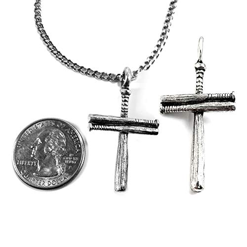 Made in USA Baseball Bat Cross Necklace Antique Silver 24 inch Chain Necklace3