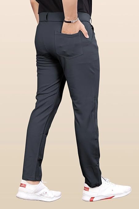 Image of Men Slim Fit Formal Trousers | Stylish Ankle Length Stretchable Office Pants | Men's Comfortable Slim Fit Trousers Combo Pack of 3