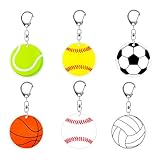 XIUBOSHI Pack of 6 Acrylic Keychains Showcasing Basketball Football Tennis Designs for Students Parents Family Fun Fashion Keychain