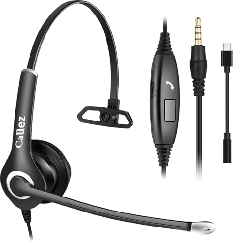 Callez 3.5mm Cell Phone Headset with Call Control, Computer Headset with Microphone Noise Cancelling for iPhone Samsung iPad PC Skype Office Meetings Call Center Work, Clear Chat, Super Comfort