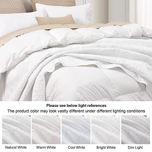 Phf Lightweight Summer Quilt Set Full Queen Size, 3Pcs Ultra Soft Ultrasonic Paisley Pattern Coverlets For All Season, Drop Nicely Bedspread 90" X 96"With 2 Pillow Shams, White #TOP5