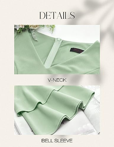 Image of DRESSTELLS Women's Cocktail Dress Summer Wedding Guest Party Vintage 3 /4 Bell Sleeve V Neck A-Line Dress