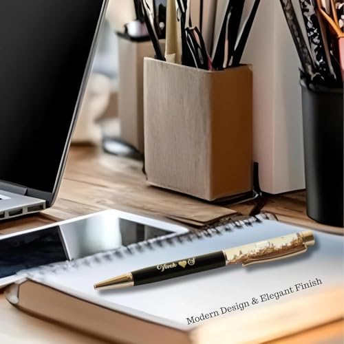 Image of Personalized Pen with Name Engraved I Metal Classy Customized Roller Ball Pens I Comfortable to Hold & Write I Gift for Men & Women Birthday Corporate Gifting (Gold Flake Pen)