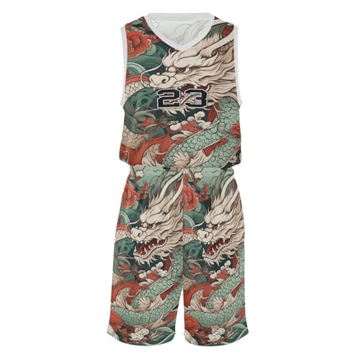 FLildon Retro Dragon Boys Basketball Jersey Set Tank Top Shorts Tracksuit Sport Training Suit for Kids