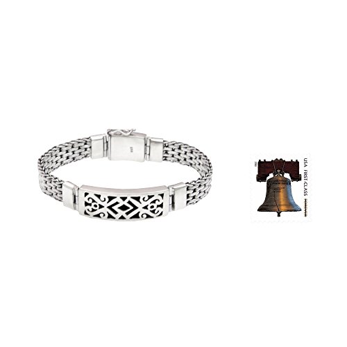Novica Handmade Men's .925 Sterling Silver Pendant Bracelet Link No Stone Indonesia [8.5 In L X 0.5 In W] 'Balinese Warrior' #TOP2