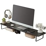 pisipe モニター台 机上台 パソコン台 卓上 モニタースタンド 姿勢改善 木製ボード 金属ブラケット 安定 頑丈 耐荷重25kg以上 滑り止め 卓上収納 文具収納 (26*12*100cm,ブラック)