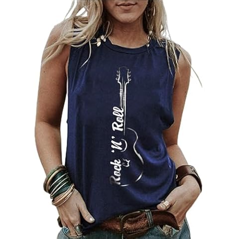 Rock Roll Music Tank Tops Women Vintage Rock Band Tanks Retro Graphic Country Music Concert Sleeveless Shirt Tee (Blue S) Cover