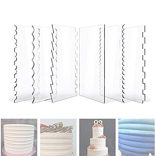 Vulevirtue 6 Piezas Raspador para Tartas de Pasteles,Raspador de Pastel de Acrílico Transparente para DIY Decoración De Bordes Tartas Hornear Herramienta,24x10cm Cover