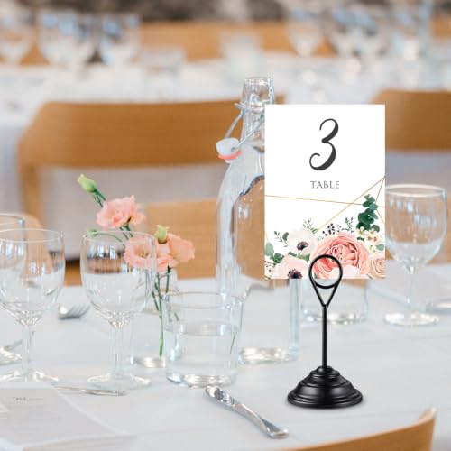 Image of 12 Pcs Table Number Holders Black 4.7 Inch Metal Place Card Holders Table Number Stands Tabletop Sign Stands for Photos, Menu, Memo, Notes, Wedding, Restaurant, Banquet, Birthday