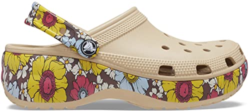 Image of Crocs Women's Classic Graphic Platform Clogs, Platform Shoes, Chai /Multi, 8 Women