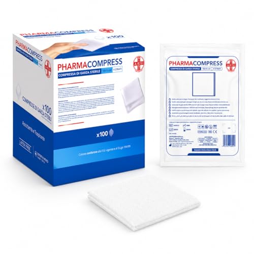 AIESI® Gasas estériles para cura 10x10 cm (100 unidades) en envase individual PHARMACOMPRESS, compresas de algodón plegadas