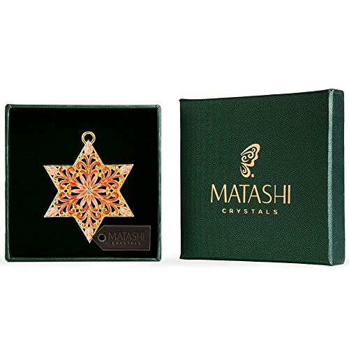 Matashi Traditional Star of David Hanging Ornament PewterClassic Wall Decor for Living Room Beautiful Gold Plated Home Decoration Hand Painted Pink Red and Gold Hanukkah New Year Holiday Decoration