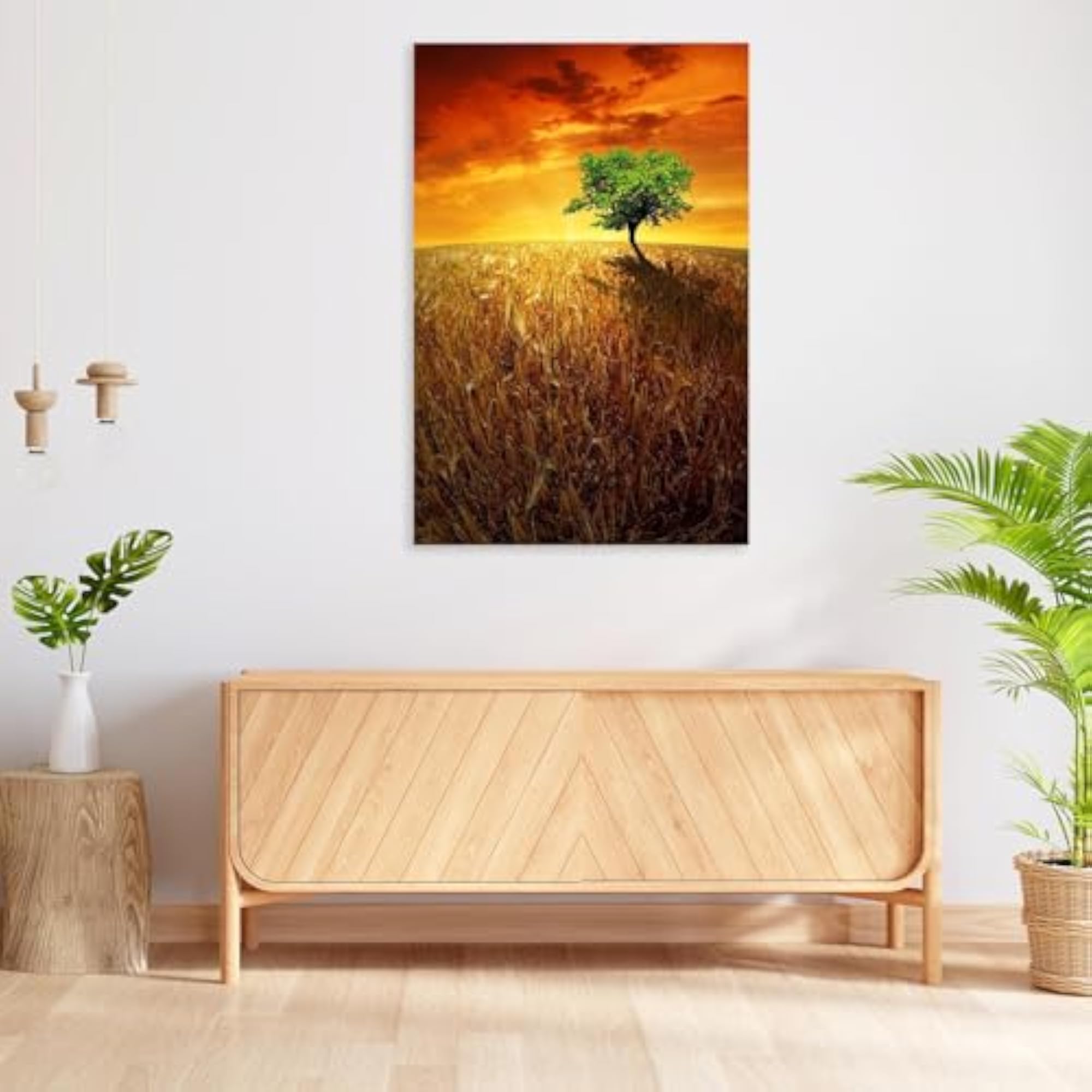 Sunset Over Wheat Fields Peel & Stick Vinyl Wall Sticker for Home Decoration