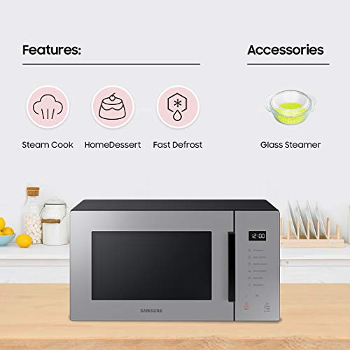 Image of Samsung 23 L Microwave Oven (Baker Series, MS23T5012UG /TL, Grey, With Steamer Bowl)