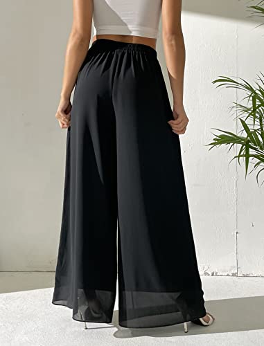 heipeiwa Women's Chiffon Dress Beach Wide Leg Palazzo Pants Elastic Waist Trouser2