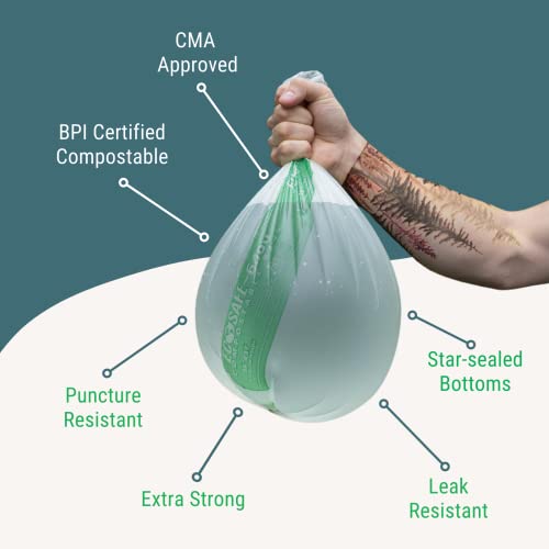 Image of EcoSafe-6400 HB2125-6 Certified Compostable Bag - 21x25 inch Green Bags for 8 Gallon Bin - Extra Strong Leak, Puncture and Tear Resistant Food Scraps Bin Liners, Pack of 480