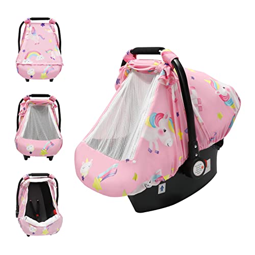 Image of SMTTW Car Seat Cover for Babies, Stretchy Breathable Carseat Canopy, Multiuse Infant Stoller Cover for Baby Boys Girls, Privacy Breastfeeding Coverage Protect Baby from Wind, Sun (Unicorn)