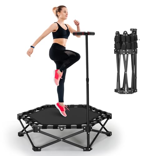 Trampoline de fitness 101,6 cm avec guidon réglable - Silencieux - Mini trampoline élastique - Saut à l'élastique - Entraînement cardio - Pour adultes - Charge maximale : 150 kg