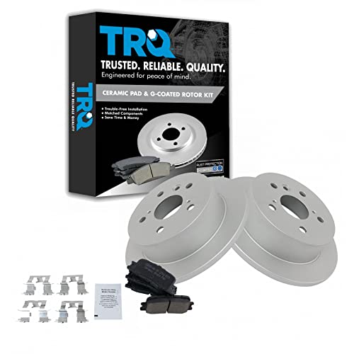 TRQ Rear Brake Pad & Rotor Kit Brake Pads Brake Rotor Ceramic Premium G-Coated Compatible with...