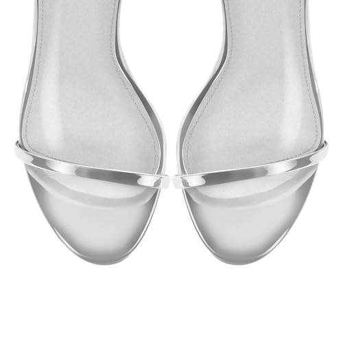 Image of Strappy High Stiletto Heels, Ankle Strap Buckle Heeled Womens Sandals, Sexy Comfort Open Round Toe Heels for Daily Party Dress