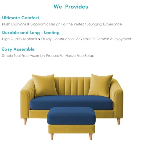 Image of Doraldo 2 Seater Sofa Set with Ottoman for Living Room (Blue Yellow) Premium Fabric Sofa