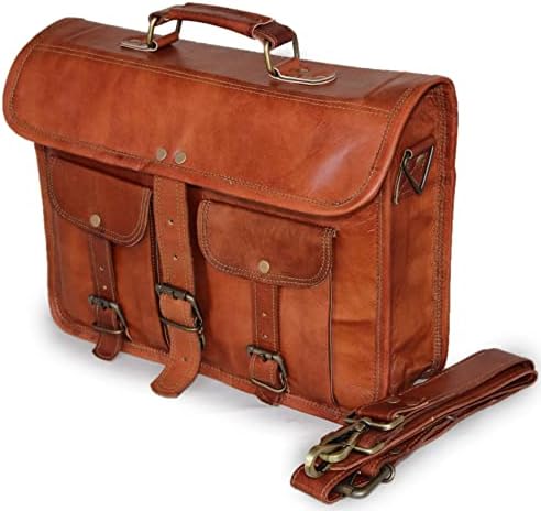 14″ Leather Messenger Bag Laptop case Office Briefcase Gift for Men Computer Distressed Shoulder Bag