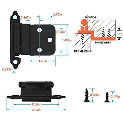 3/8'' Homdiy 10 Pairs 20 Pack Black Cupboard Hinges Self Closing Kitchen Cabinet Hinges - Inset Black Cabinet Hinges Face Mount Hinges For Cabinet Doors, Upgraded Screws Included #TOP3